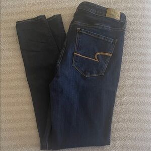 American Eagle Outfitters Navy Jeans with Camel Stitching